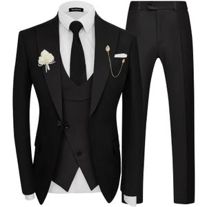 Wangyue 3 Piece Mens Tuxedo Suit Slim Fit Tuxedo for Men Double Breasted Wedding Prom Suits Blazer Vest Pants Sets 2026 XL