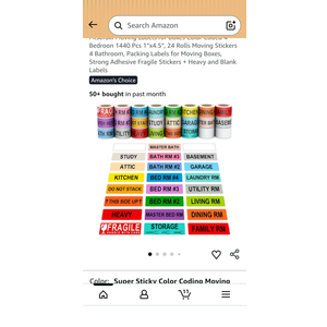 Misofuki Moving Labels for Boxes Color Coded 4 Bedroon 1440 Pcs 1”x4.5”, 24 Rolls Moving Stickers 4 Bathroom, Packing Labels for Moving Boxes, Strong Adhesive Fragile Stickers + Heavy and Blank Labels