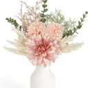 Mkono Small Artificial Flowers in Ceramic Vase 12.5" Centerpieces Coffee Table Decor, Silk Flower Arrangements for Home Decor Indoor Fake Flower Bouquet for Bathroom Dining Room Kitchen Wedding Pink