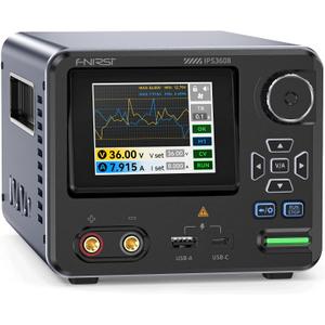 FNIRSI IPS3608 DC Power Supply Variable, 36V 8A Bench Power Supply with <10mV Low Ripple, Aluminum Shell, USB-A&Type-C Port, Day/Night Dual UI, 4-Digit IPS Display, PC Programmable, 6 Preset Data