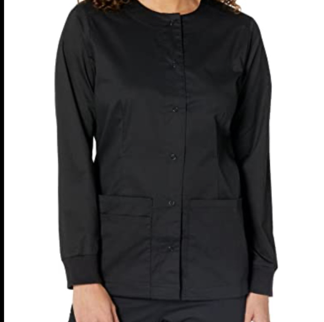 Amazon Essentials Women's Scrub Snap Jacket   Black, XX-Large