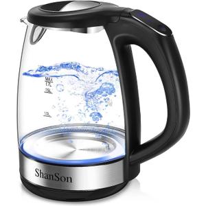 ShanSon 1.7L Electric Glass Kettle 1500W Temperature Control Fast Water Boiler BPA Free Auto Shut-off Protection Electric Teapot with Led Touch Screen (Clear)