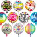 Fowecelt 50 Pcs Happy Birthday Party Aluminum Foil Balloons 18 Inches Round Foil Helium Floating Mylar Balloons for Kids Birthday Parties Decorations Baby Shower Supplies (10 Patterns)