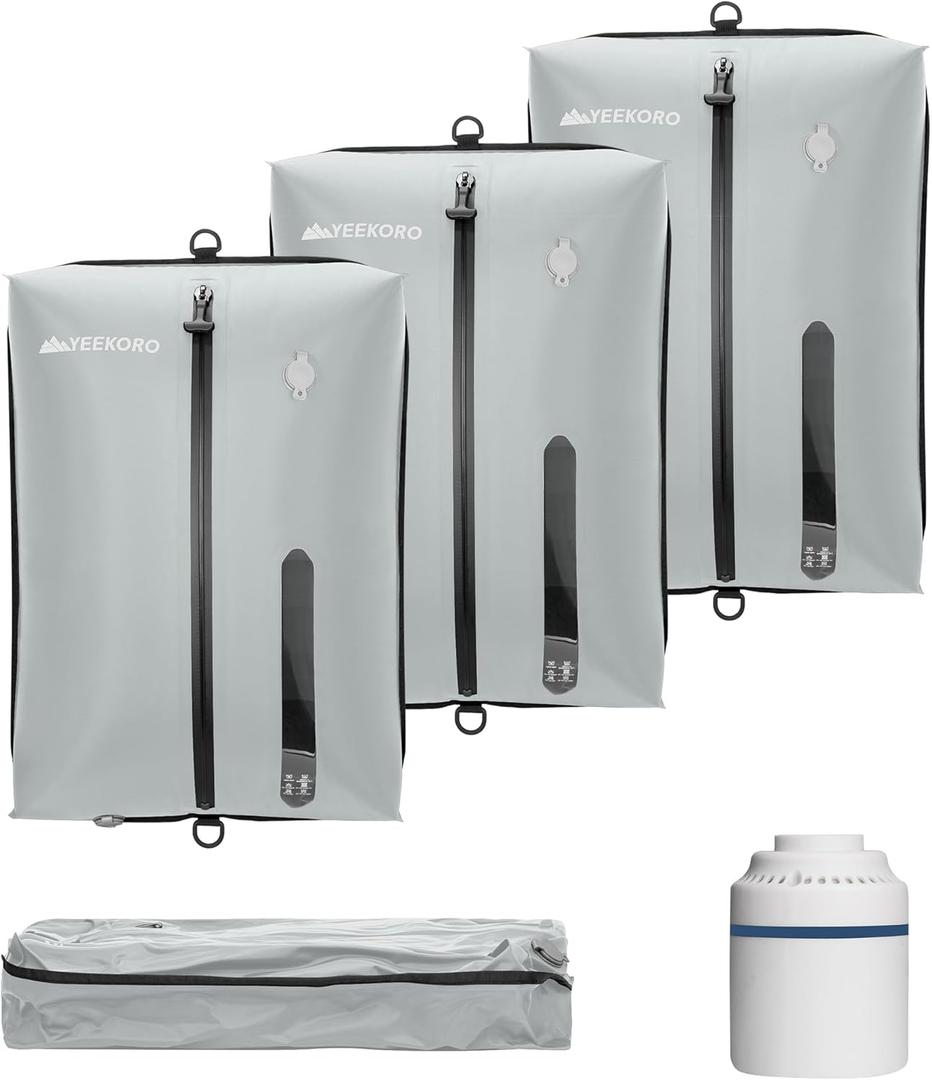 Vacuum Bag for Travel, Professional IPX8 Waterproof Reusable Vacuum Compression Bags for Travel Suitcases, Durable Space Saver Bag(3 PACK,With Pump) (Grey)