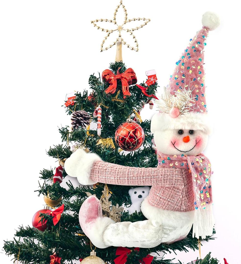 Christmas Tree Topper Hugger Plush Xmas Snowman Tree Ornaments Winter Treetop Bottle Curtain Hugger Holiday Gnomes Tree Topper for Christmas Party Decorations