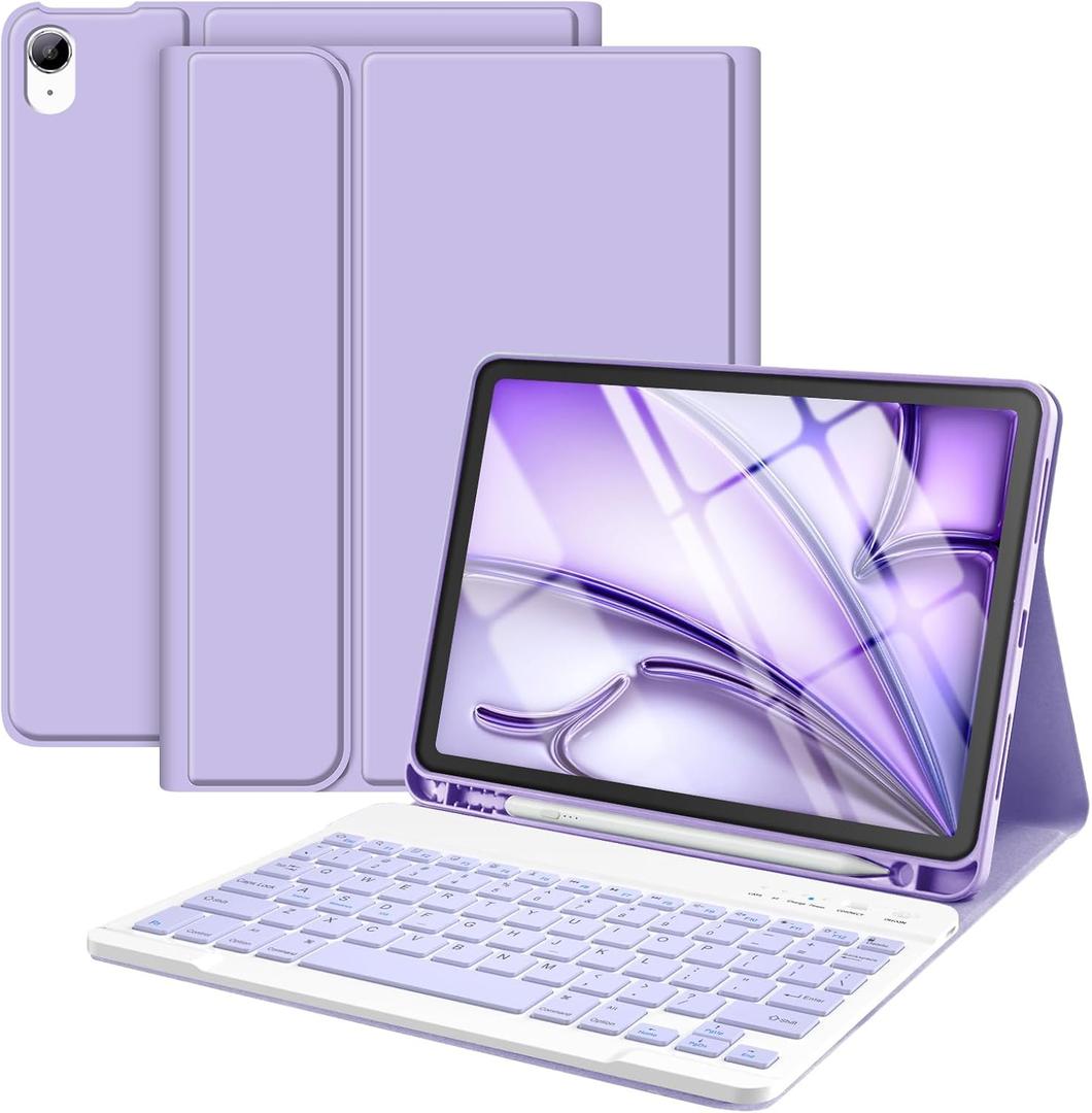 TaIYanG Compatible for iPad Air 11 inch Case with Keyboard for iPad Air 5 2022/iPad Air 4th Gen Keyboard Case with Pencil Holder - Flip Stand Cover for iPad Air 11" M3/M2/iPad 5th 2022/ 4th 2020 (Purple)