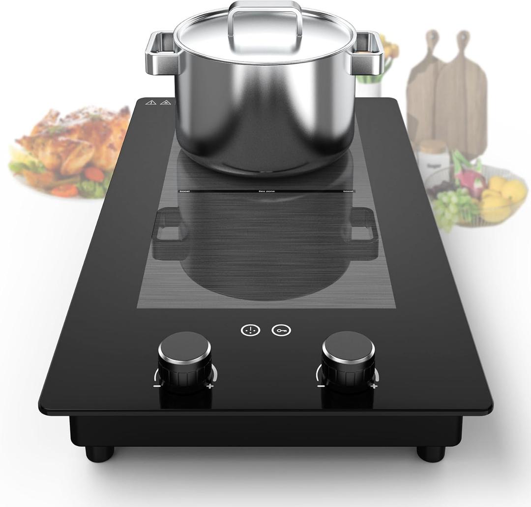 VBGK Double Induction Cooktop,12 Inch 3000W Induction Stove Top 110V 2 Burner Hot Plate with Rotary &Touch Control,9 Levels Settings, Child Safety Lock & Timer