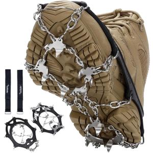 Crampons 19 Spikes with Stainless Steel Chain Ice Snow Grips Traction Cleats System Safe Protect for Walking, Jogging, Climbing, Hiking on Snow and Ice, Boots Chains for Women Men (Medium, black)