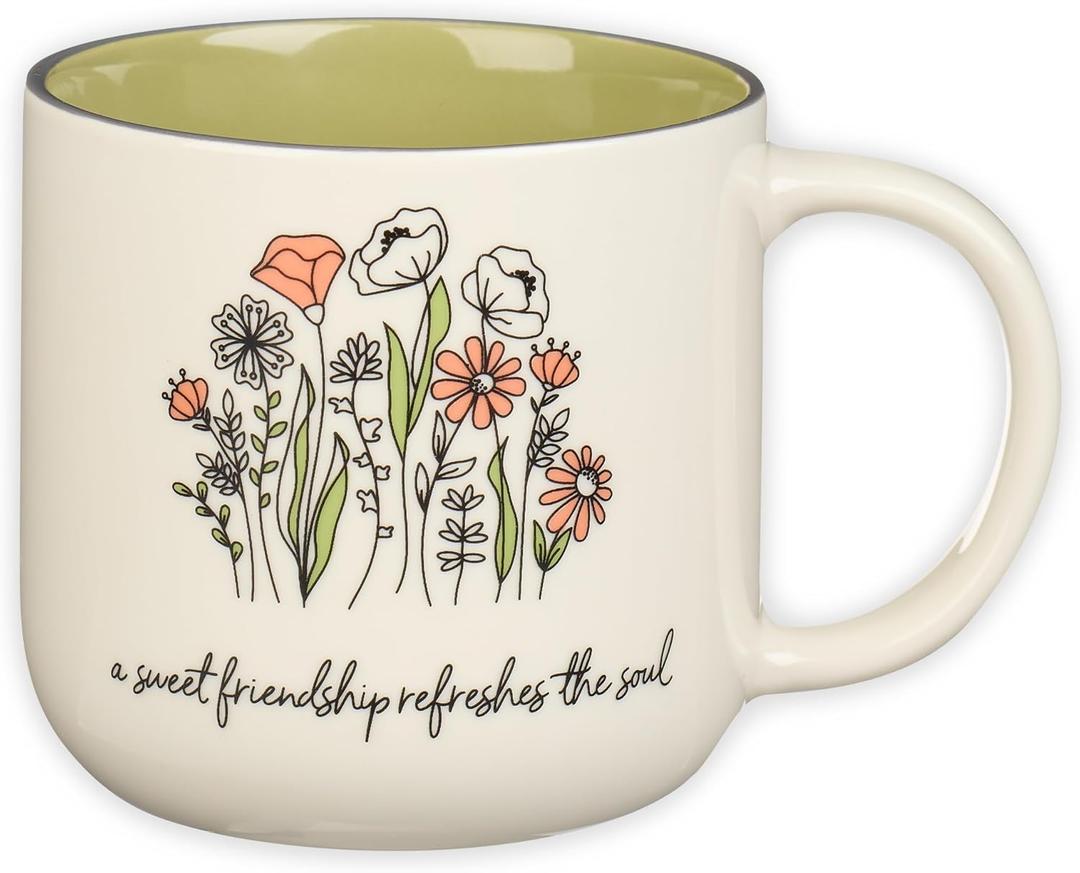 Christian Art Gifts Sage Green Floral Ceramic Coffee Mug  15 oz. Microwave and Dishwasher-safe Inspirational Scripture Coffee and Tea Mug for Friends with Bible Verse: Sweet Friendship Proverbs 27:9
