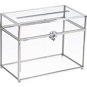 HighFree Glass Card Box, Large Clear Card Box for Wedding Receptions, Decorative Storage Box for Baby Shower, Birthday Party, Bridal Shower (With Slot, Silver)