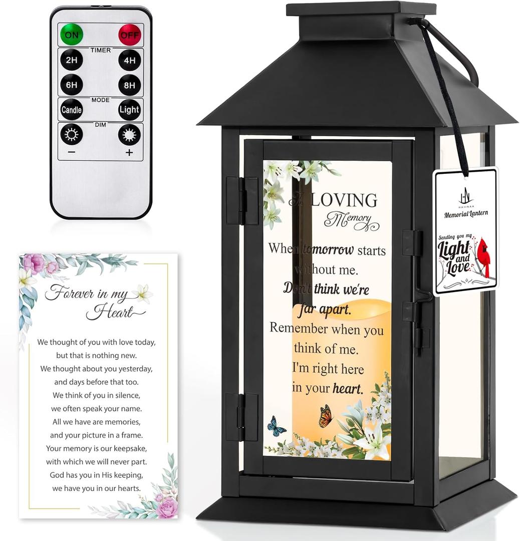 Memorial Lantern Bereavement Gifts in Memory of Loved One - Remembrance Sympathy Gifts for Loss of Mother, Father or Loved One with LED Candle and Remote