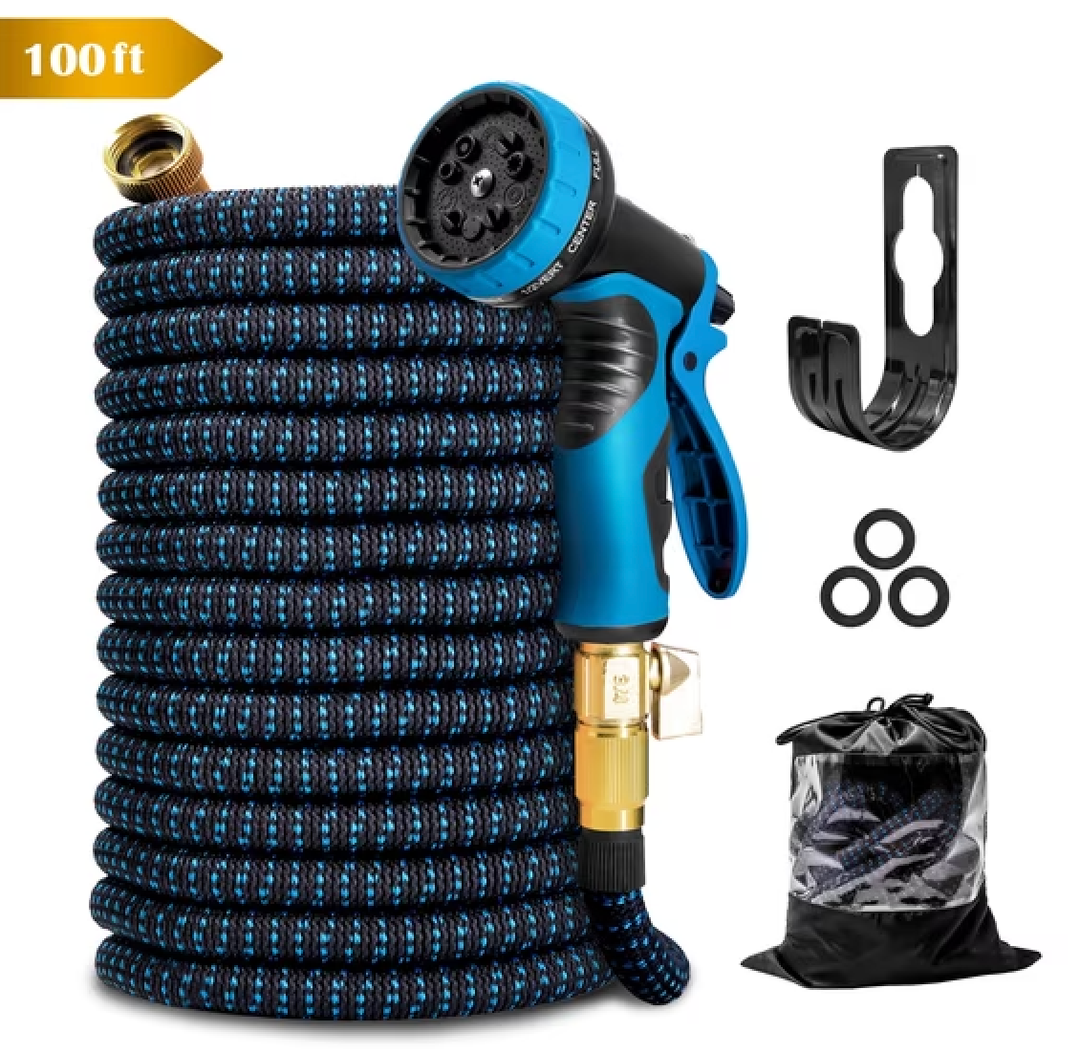 Kotto Garden Hose 100 ft, Kink Free Flexible Water Hose with 10-Pattern Spray Nozzle, Lightweight Hose Pipe, Leak Proof, 3/4" Swivel Connectors, Super Fabric, Portable Storage Strap