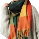 Womens Scarf Winter Blanket Large Scarves Thick Soft Warm Plaid Chunky Scarfs (E-mix Yellow Green)