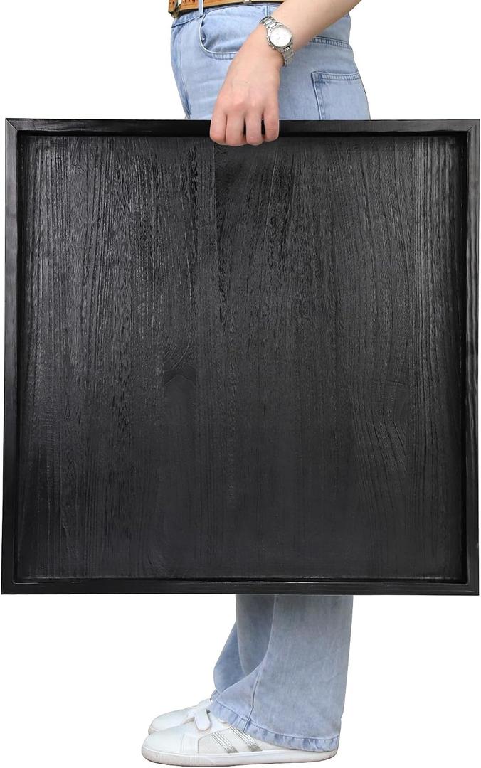 Gurfuy Square Ottoman Table Tray 24" - Rustic Wooden Serving Tray for Farmhouse Decorative Oversized Coffee Table Trays Living Room Kitchen Counter Breakfast Black