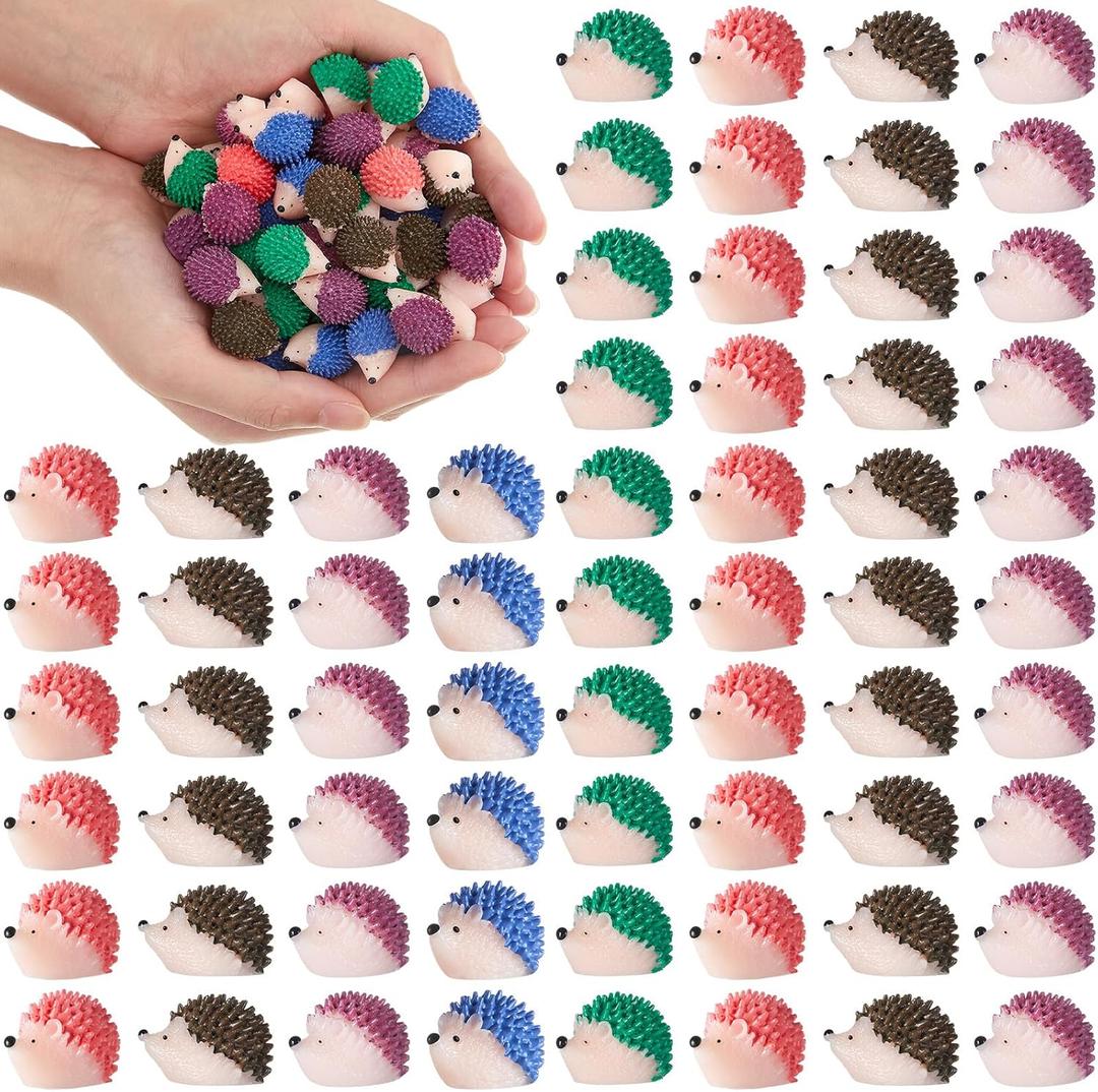 Gemscream 200 Pcs Mini Hedgehog Figurine Miniature Resin Animal Figure Multicolor Hedgehog Outdoor Garden Ornament Decor for Christmas Party Gift Cake Toppers Moss Landscape DIY Fairy Decor, 5 Color
