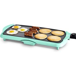 GreenLife 20" Electric Griddle, Extra Large Surface for Pancakes Eggs Fajitas, Healthy Ceramic Nonstick Coating, Stay Cool Handles, Removable Drip Tray, Temperature Control, PFAS-Free, Turquoise