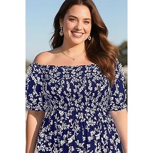Plus Size Summer Casual Floral Print Strapless Cut-Out Dress, Size Large