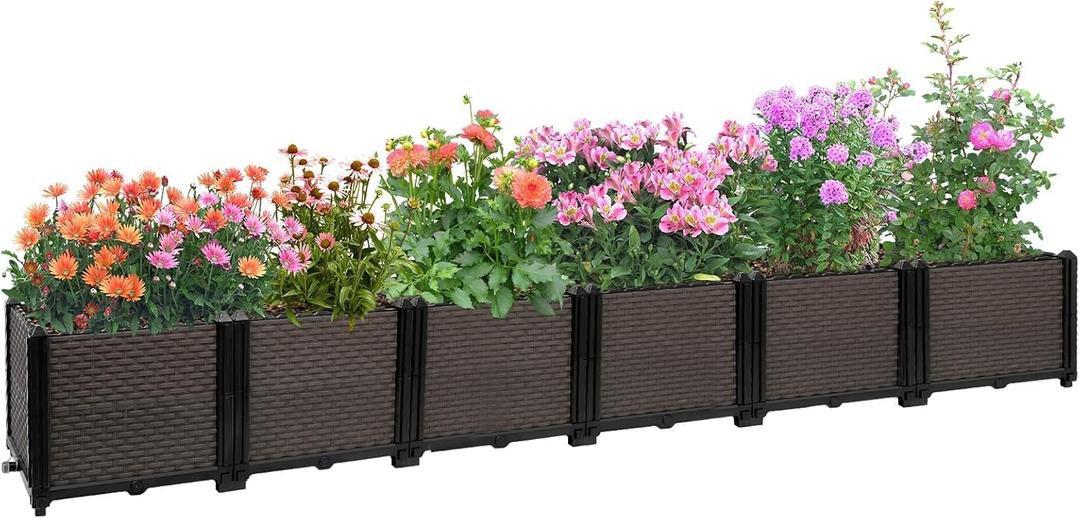 Large Raised Planter Box Outdoor Self Watering 94.4"x15.7"x14.2", Deep Raised Garden Bed - Elevated Garden Box with Drainage Plug, Rectangular Garden Planter Perfect for Patio Balcony Deck, L 94"xw 16"xh 14"