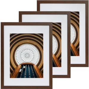 12x16 Picture Frame Set of 3, Photo Frame Display 9x12 Pictures with Mat or 12x16 without Mat, Hang on the Wall, Brown