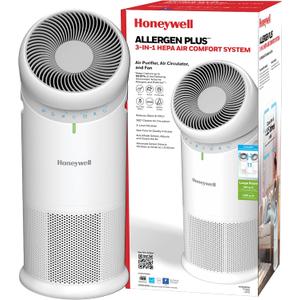 Honeywell Allergen Plus 3-in-1 HEPA Air Purifier for Home, Fan & Adjustable Airflow for Large Rooms up to 1928 Ft, Air Quality Sensor, Reduces Allergens, Pet Dander & Odors, HPA6000, White