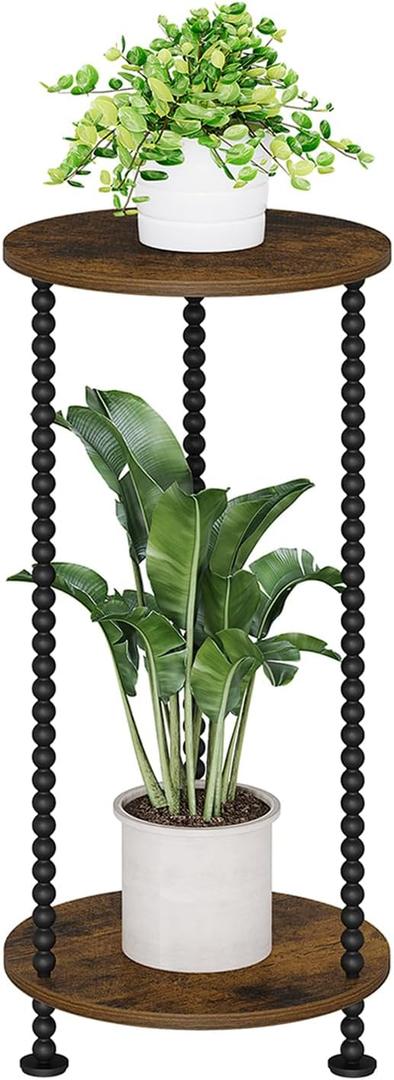 YINMIT Plant Stand Indoor, 2 Tier Small Plant Stand, 23" Tall Metal Spindle Poles Plant Stands, Corner Flower Pot Stand, Plant Tables Indoor, Planter Pot Holder for Balcony Garden Patio Living Room (Brown)