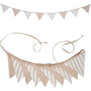 2Pcs Triangle Bunting Flag No-DIY Cotton Fabric Garland Reusable Party Banner for Nursery Baby Shower Birthday Boho Wedding Party Decoration Each 10 Flags (Beige-007)