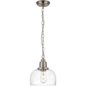 EAPUDUN Modern Farmhouse Pendant Light, 1-Light Industrial Hanging Light Fixture 9.3-inch, Brushed Nickel Finish with Clear Glass Shade, PDA1127-BNK