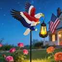 250th Anniversary America Eagle Garden Stake 4th of July Decorations Outdoor Patriotic Independence Memorial Day,29.9in Metal Eagle with Solar Lights,Decorative Garden Stakes for Yard Art Patio Porch