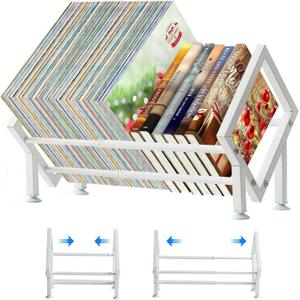 ENCIMART Tabletop Bookshelf Organizer, Adjustable Desk Shelf for Top of Desk in Living Room, Home, Office, Stainless Steel Tilting Bookcase Desktop Storage Book Rack for Magazine/CDs/Books Display (White-1)