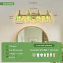 4-Light Bathroom Light Fixtures, 27" Vintage Gold Vanity Lights for Bathroom, Modern Vanity Lights with Ribbed Green Tulip Glass Shade, Wall Lamp for Mirror Living Room Hallway
