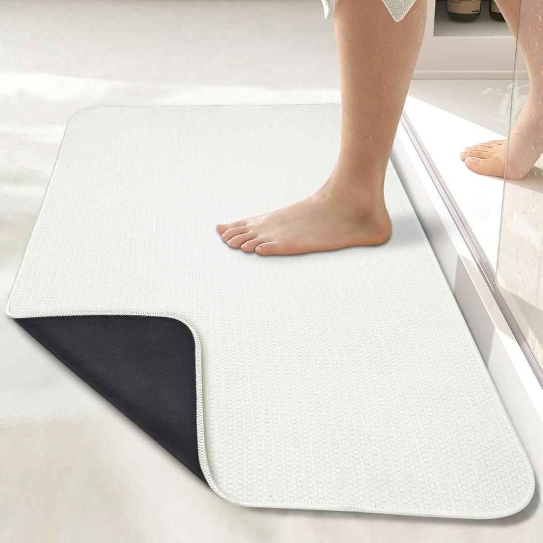 Bosap Bath Mat,Ultra Thin Bathroom Rugs,Rubber Bath Mats for Bathroom,No Slip Bath Rugs,Quick Dry,Machine Washable,Low Pile,Absorbent,Shower Outside,Sink,Home Decor Accessories.Cream,2'x3'(24x36inch)