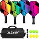 OLANNY Graphite Pickleball Paddles Set- Premium Rackets Fiber Face & Polymer Honeycomb Core Pickleball Set Includes Pickleball Paddles + Pickleball Balls+ Replacement Soft Grip + 1 Bag