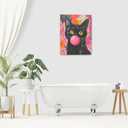 Funny Black Cat Pink Banksy Graffiti Wall Art Cute Cat Pictures Canvas Wall Decor kitten Painting Artwork Decoration Framed Gifts for Lover Women Girl Bathroom Bedroom Living Room Office 16"x20"