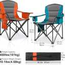 2 Pack Padded Oversized Camping Chairs for Adults,Heavy Duty Support 400 Lbs,Folding Portable Lawn Chair w/Cup Holder,Cooler Bag,Side Pocket,Perfect for Outdoor Picnic,Hiking(Orange&Blue)