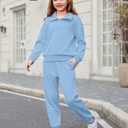 Arshiner Girls 2 Piece Outfits Sweatsuit Set Half Zip Lapel Collar Long Sleeve Sweatshirt Sweatpant Tracksuit Sets