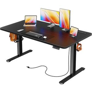 Huuger Electric Standing Desk with Power Outlets and USB-C Port, 55 X 24 Inch Height Adjustable Desk, Sit Stand Desk for Home Office, Computer & Gaming Desk with 4 Presets, Carbon Black