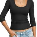 Eachyes Women's 3/4 Length Sleeve Scoop Neck Tops Casual Slim Fit T-Shirts Basic Tees Spring Summer Outfits Clothes 2026 (Medium, Black)