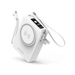 10000mAh Portable Charger Power Bank for magsafe, 22.5W Fast Charging Wall Plug Power Bank for iPhone Andriod Sumsung 5 in 1 Travel Wireless Charger Built in USB C Lightning Cables-B, White