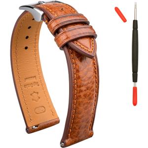 Italian Leather Watch Band Tuscany Natural Vegetable-Tanned Top Grain Genuine Leather Strap,16mm 18mm 19mm 20mm 21mm 22mm XL XXL Quick Release Replacement Watch Bands for Men and Women Thick and Soft (Cognac / Silver Buckle / Match Stitch)
