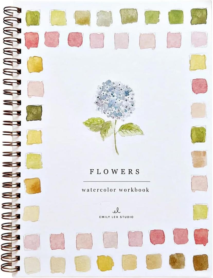 Flowers Watercolor Workbook by Emily Lex Studio, 12 Beginner Friendly Sketched Illustrations, Lay Flat Spiral Pages, 6.5 x 9 inch, 120lb Watercolor Paper