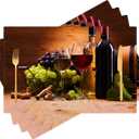 Place Mats Indoor Set of 4 Brown Wooden Placemats Wipeable Linen Fabric Washable Heat Resistant Placemats for Kitchen Dining Tables, 12x18 Inches