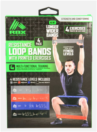 RBX LIVE LIFE ACTIVE LOOPED LATEX RESISTANCE BANDS 4 Pack