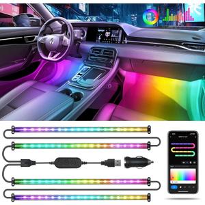 Pak Car LED Lights, Smart RGB+IC 72 LED Car Interior Light, 16 Million Colors Strip Light, APP Control, Music Mode, Scene Modes, 2 Lines Design with Car Charger, Under Dash Lighting for SUVs, Trucks