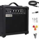 Electric Guitar Amplifier 20w Guitar Amp Practice Small Portable Travel Headphone Aux Distortion Gain Treble Bass Volume Jack with 3m Noiseless Cable Adapter Picks Aux Cable Earphone(BK) (Black)