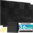 36 Packs Acoustic Foam Panels Wedge 2" X 12" X 12" High Density Soundproof Foam Panels Quick Recovery Sound Proof for Walls with 180 Pcs Double Side Self Adhesives