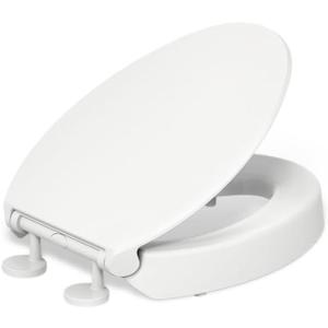 KOHLER 25875-0 Hyten 3" Height, Elevated Soft Close Elongated Toilet Seat, Contoured Seat with Grip-Tight Bumpers, Quick-Attach Hardware, No Slam Toilet Seat, White