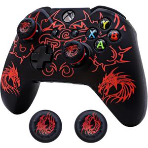 Controller Skin for Xbox-One, BRHE Anti-Slip Silicone Cover Protector Case Accessories Set for Microsoft Xbox 1 Wireless/Wired Gamepad Joystick with 2 Thumb Grips Caps (Red)