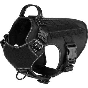 ICEFANG Tactical Dog Harness, Medium Size,2X Metal Buckle,Working Dog MOLLE Vest with Handle,No Pulling Front Leash Clip,Hook and Loop Panel (Black,M (Pack of 1))