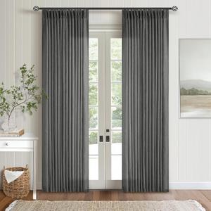 Charcoal Grey 84 Inch Pinch Pleated Linen Curtains 2 Panel Set for Living Room Thick Linen Textured Drapes 84 Inches Long Pinch Pleat Drapes Semi Sheer Curtain for Dining Bedroom Dark Slate Grey