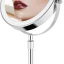 Rechargeable Adjustable-Height Makeup Mirror with 3 Color Lights,Touch Screen and Dimmable Settings,8'' Dual-Sided 1X/10X,360 Rotation Vanity Mirror with Jewelry Tray,Lighting Cosmetic Mirror
